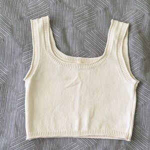 By Together Ivory Ribbed Knit Crop Tank